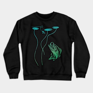 Bass Fishing Bass Rising Lilly Pad Largemouth Bass Blue Green Crewneck Sweatshirt